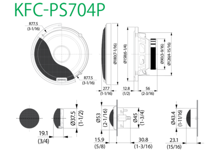 Kenwood KFC-PS704P luidspreker set 16 cm 2-weg compo 80 watts RMS