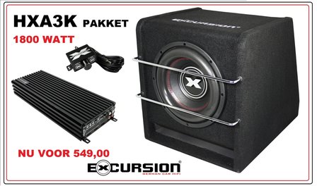 Excursion basspack 12 inch bassreflex 900 watts RMS + mono block versterker 