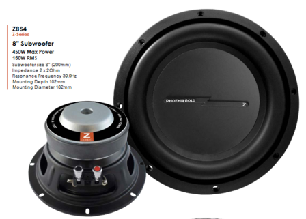 Phoenix Gold Z8S4 subwoofer 8 inch 150 watts RMS 4 ohms