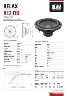 Blam Relax R12DB subwoofer 12 inch 500 watts RMS DVC 2 ohms