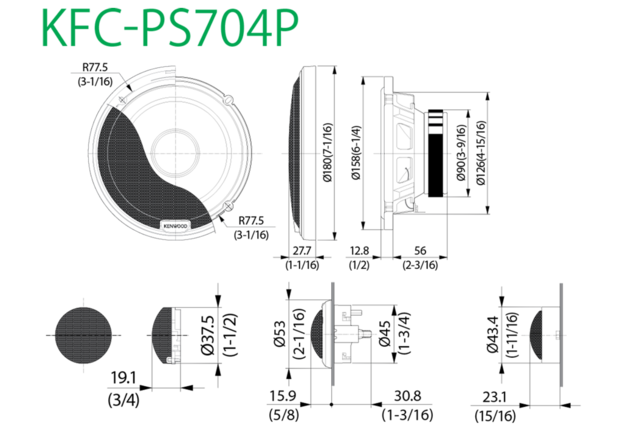 Kenwood KFC-PS704P luidspreker set 16 cm 2-weg compo 80 watts RMS