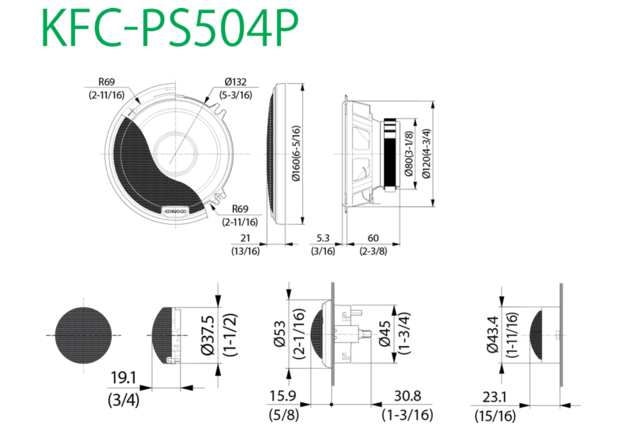 Kenwood KFC-PS504P luidspreker set 13 cm 2-weg compo 45 watts RMS