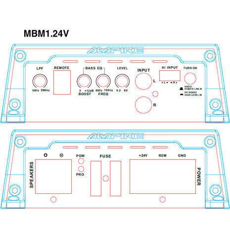 Ampire MBM1.24V monoblock versterker 24 volts 500 watts RMS 2 ohms