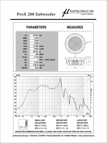 U-Dimension PRO-X208 subwoofer 8 inch 200 watts RMS DVC 2 ohms