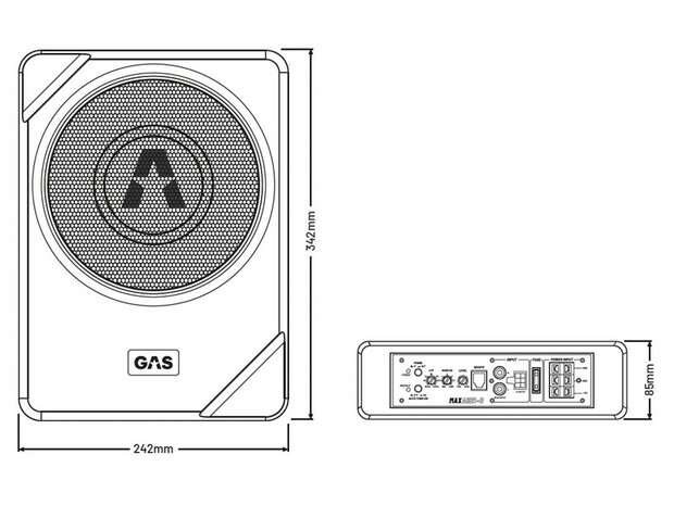 GAS AUDIO MAX ASB1-8 actieve "underseat" subwoofer 8 inch 130 watts RMS