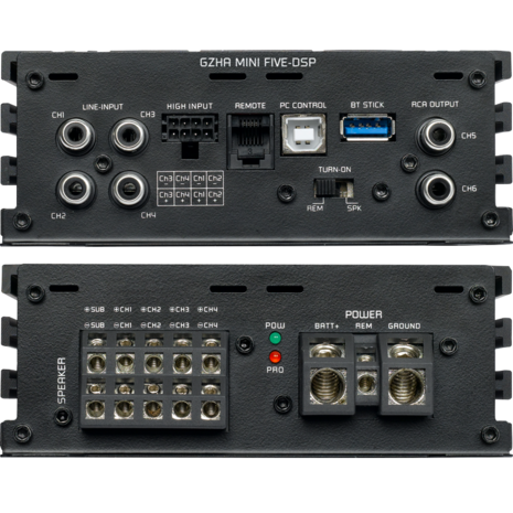 Ground Zero GZHA Mini Five-DSP versterker 5 kanaals 1000 watts RMS met ingebouwde DSP