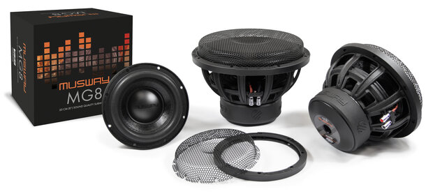 MusWay MG8 high end subwoofer met grille 8 inch 300 watts RMS DVC 2 ohms
