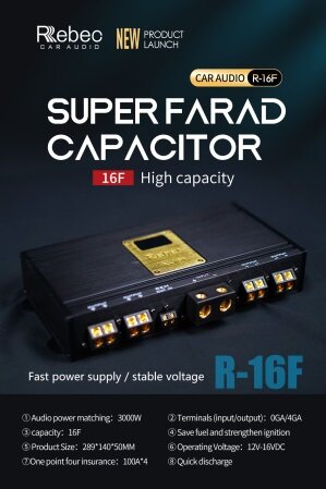 Rebec Audio R16F super capacitor powercap verdeelbank 16 Farad 