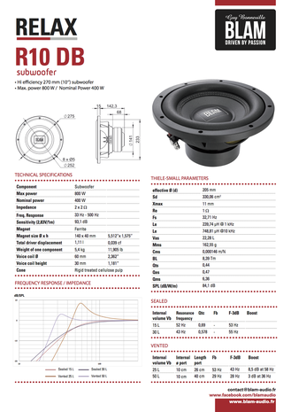 Blam Relax R10DB subwoofer 10 inch 400 watts RMS DVC 2 ohms