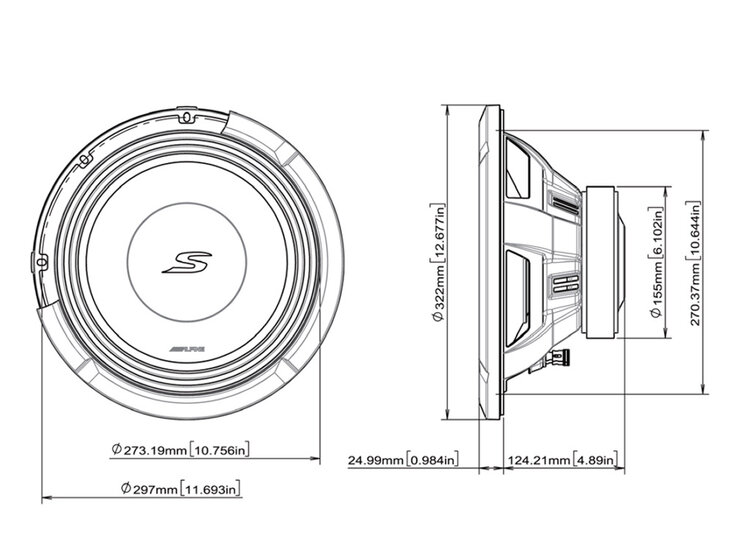 Alpine S2-W12D2 subwoofer 12 inch 600 watts RMS DVC 2 ohms