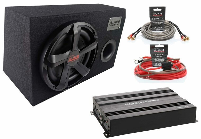 Audio System Carbon Bass-Set-12 bassreflex kist 12 inch + 4 kanaals versterker + kabelset