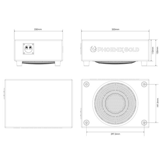 Phoenix Gold ZX18PDF gesloten 8 inch "downfire" subwoofer kist 250 watts RMS 2 ohms