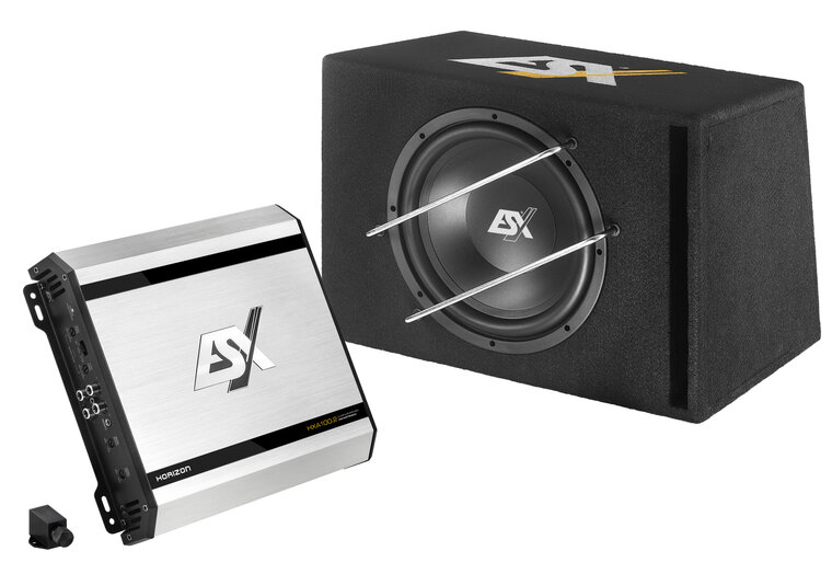 ESX Horizon HXP200 BassPack 12 inch bassreflex kist + 2 kanaals versterker + kabelset
