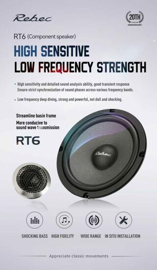 Rebec Audio RT6 luidspreker set 16,5 cm 2-weg compo 55 watts RMS 3 ohms