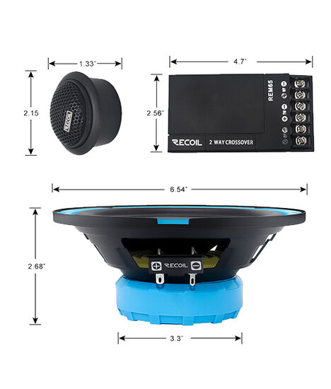 Recoil Echo REM65 luidspreker set 16,5cm 2-weg compo 50 watts RMS 4 ohms