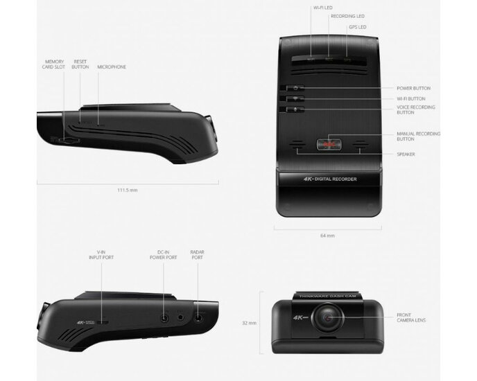 ThinkWare TW-U1000S-2CH dashcam systeem 64GB voor 4K &amp; achter 2K