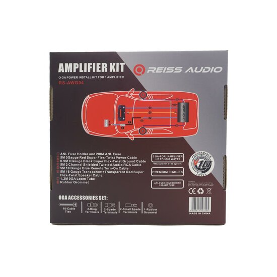 Reiss Audio RS-AWG04 complete 50mm2 kabelset voor aansluiten mono of 2 kanaals versterker