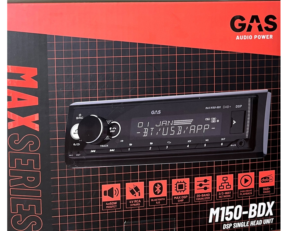 GAS AUDIO MAX M150-BDX 1-din DAB+ autoradio met bluetooth app dsp & usb