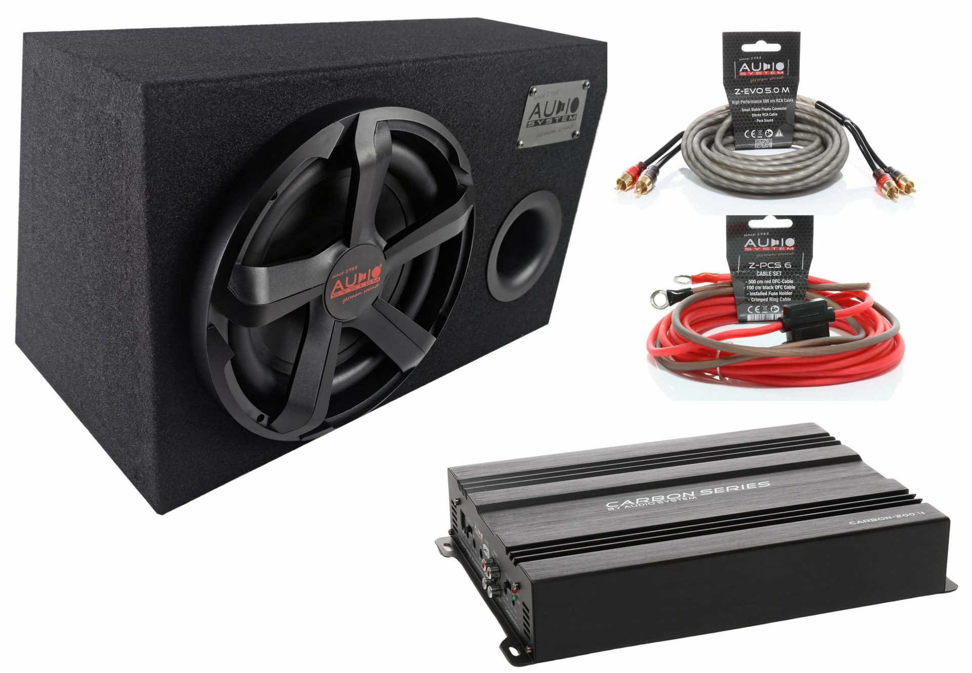 Audio System Carbon Bass-Set-10 bassreflex kist 10 inch + 4 kanaals versterker + kabelset