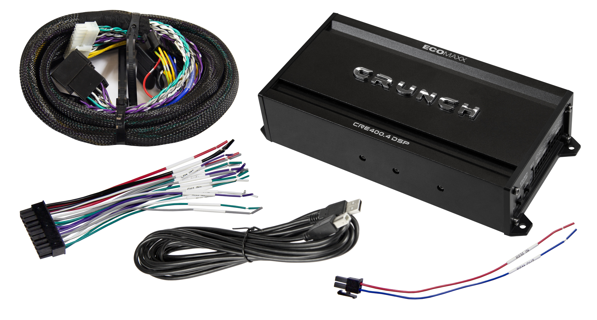 Crunch CRE400.4DSP-ISO.M23 versterker 4 kanaals met DSP plug & play beige quadlock universeel