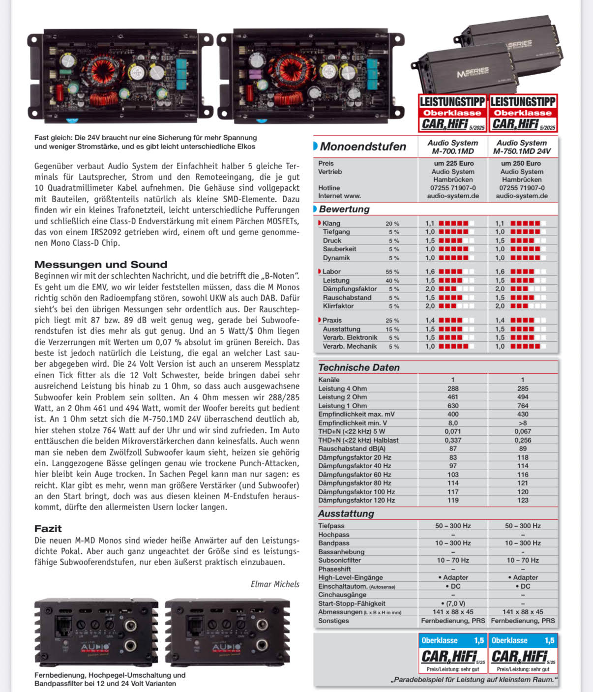 Audio System M700.1MD mono block versterker 700 watts RMS 1 ohms
