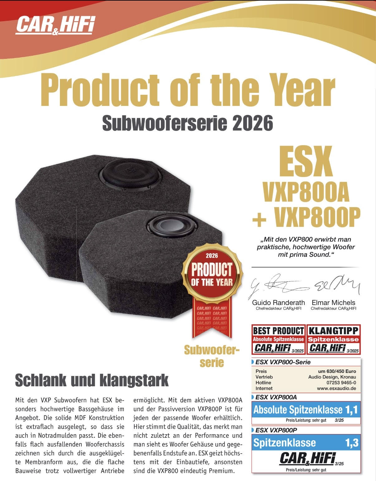 ESX Vision VXP800A actieve reservewiel subwoofer kist 400 watts RMS